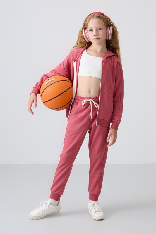 Wild Rose Cotton Fleece-Lined Soft Textured Standard Fit Embroidered Girls' Tracksuit Set - 75148