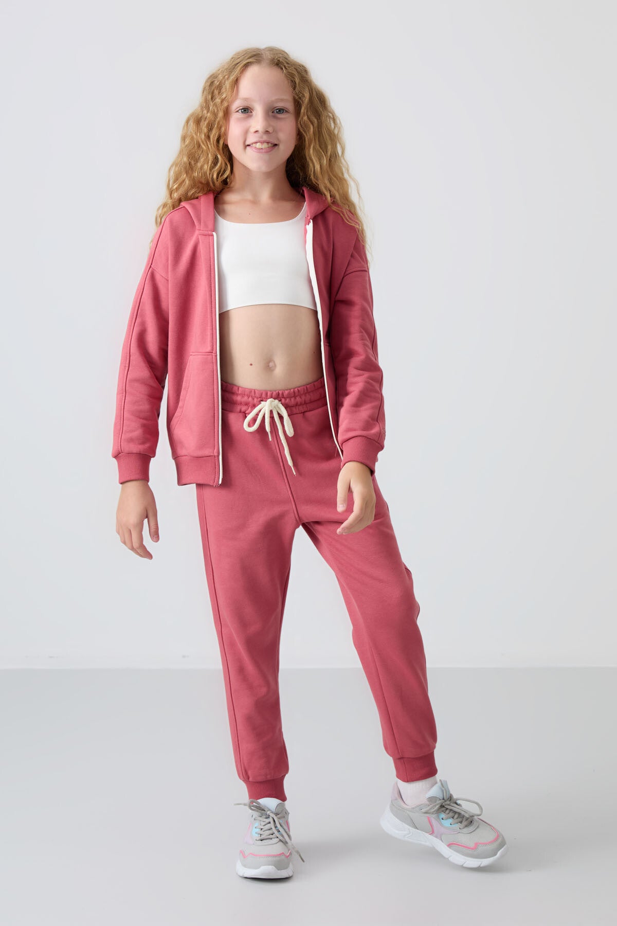 Wild Rose Cotton Fleece-Lined Soft Textured Standard Fit Embroidered Girls' Tracksuit Set - 75148