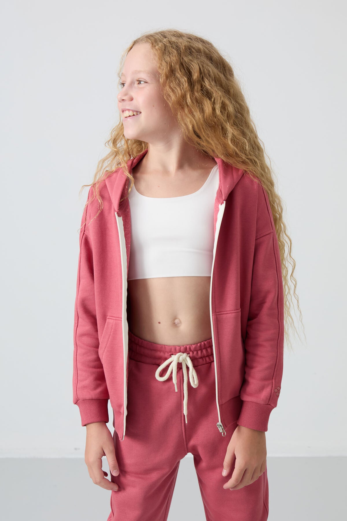 Wild Rose Cotton Fleece-Lined Soft Textured Standard Fit Embroidered Girls' Tracksuit Set - 75148