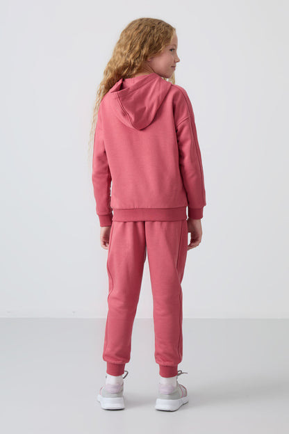 Wild Rose Cotton Fleece-Lined Soft Textured Standard Fit Embroidered Girls' Tracksuit Set - 75148