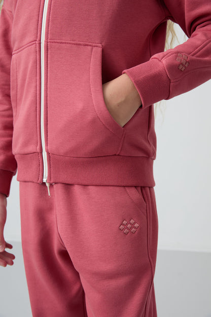 Wild Rose Cotton Fleece-Lined Soft Textured Standard Fit Embroidered Girls' Tracksuit Set - 75148