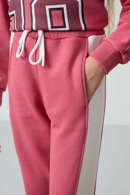 Wild Rose Cotton Fleece-Lined Soft Texture Standard Fit Printed Girls' Tracksuit Set - 75170