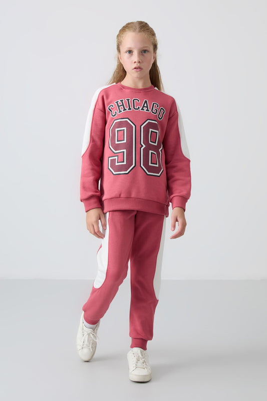 Wild Rose Cotton Fleece-Lined Soft Texture Standard Fit Printed Girls' Tracksuit Set - 75170