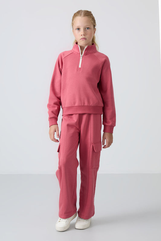 Wild Rose Cotton Fleece-Lined Soft Textured Standard Fit Embroidered Girls' Tracksuit Set - 75159
