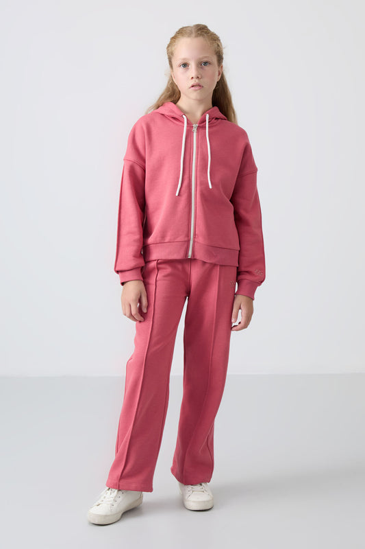 Wild Rose Cotton Lined Fleece Soft Textured Standard Fit Embroidered Girls' Tracksuit Set - 75161