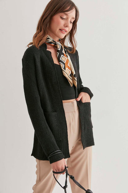 OPEN KNITTED CARDIGAN WITH POCKETS