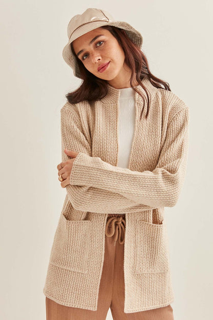 OPEN KNITTED CARDIGAN WITH POCKETS