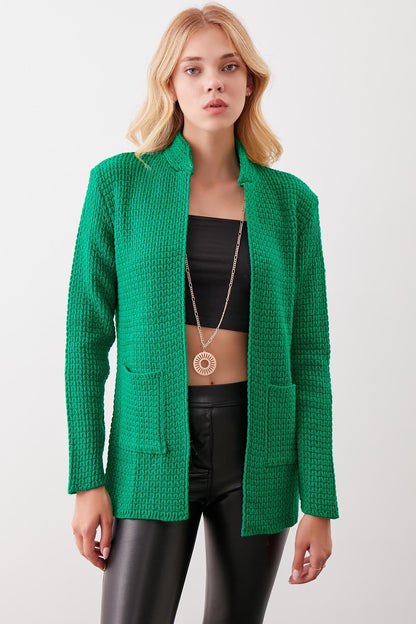OPEN KNITTED CARDIGAN WITH POCKETS