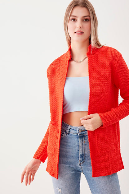 OPEN KNITTED CARDIGAN WITH POCKETS