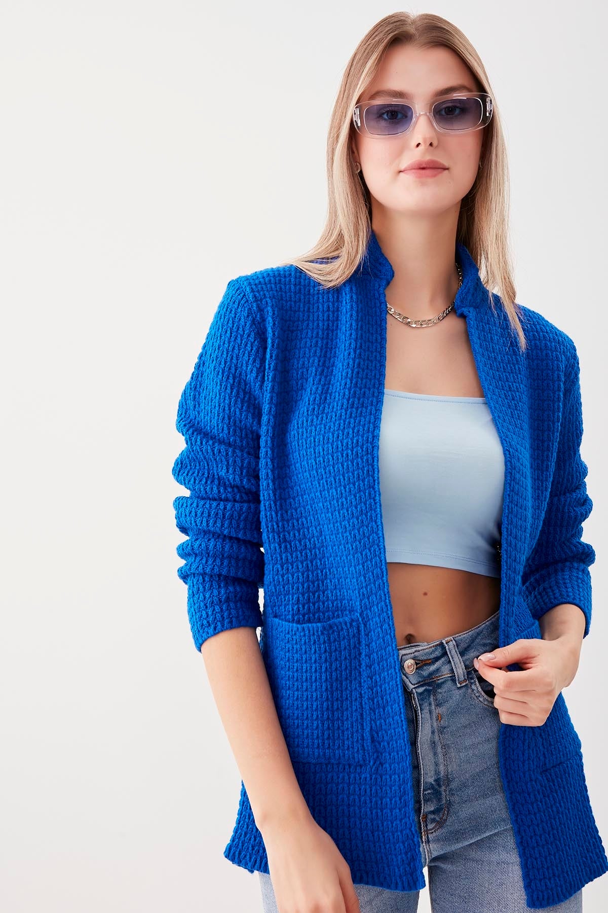 OPEN KNITTED CARDIGAN WITH POCKETS