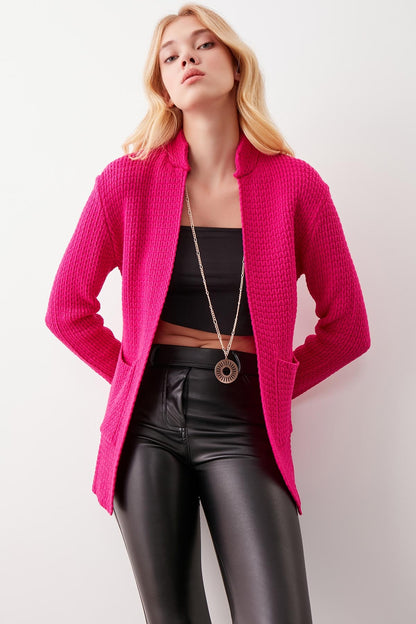 OPEN KNITTED CARDIGAN WITH POCKETS