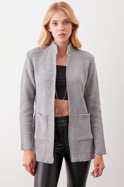 OPEN KNITTED CARDIGAN WITH POCKETS