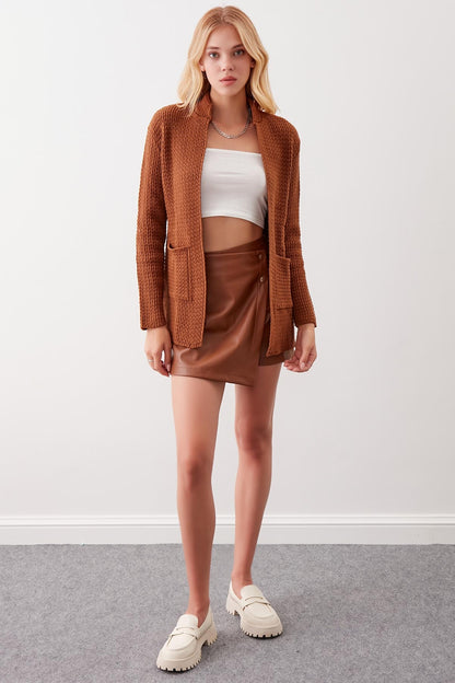 OPEN KNITTED CARDIGAN WITH POCKETS