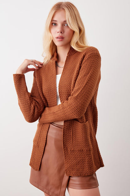 OPEN KNITTED CARDIGAN WITH POCKETS