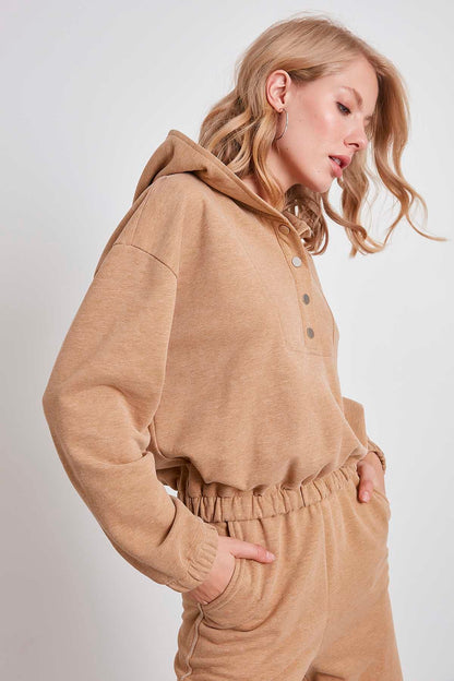 HODDIE SWEATSHIRT WITH ELASTANE SLEEVE END