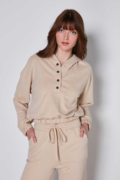 HODDIE SWEATSHIRT WITH ELASTANE SLEEVE END