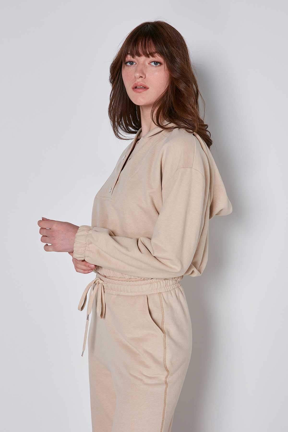 HODDIE SWEATSHIRT WITH ELASTANE SLEEVE END