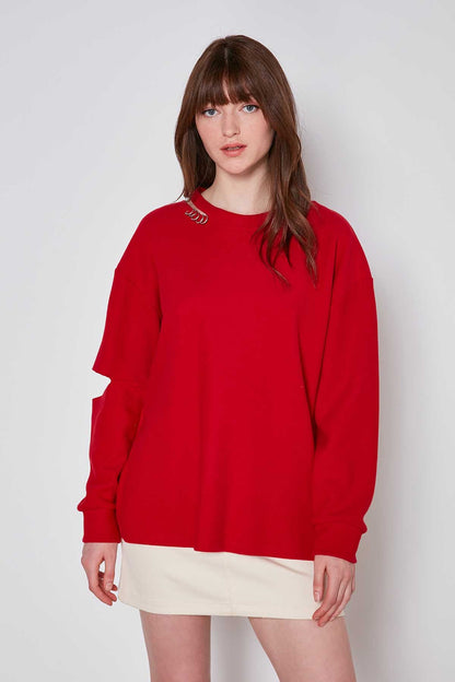 SPLIT COLLAR AND ARMS SWEATSHIRT