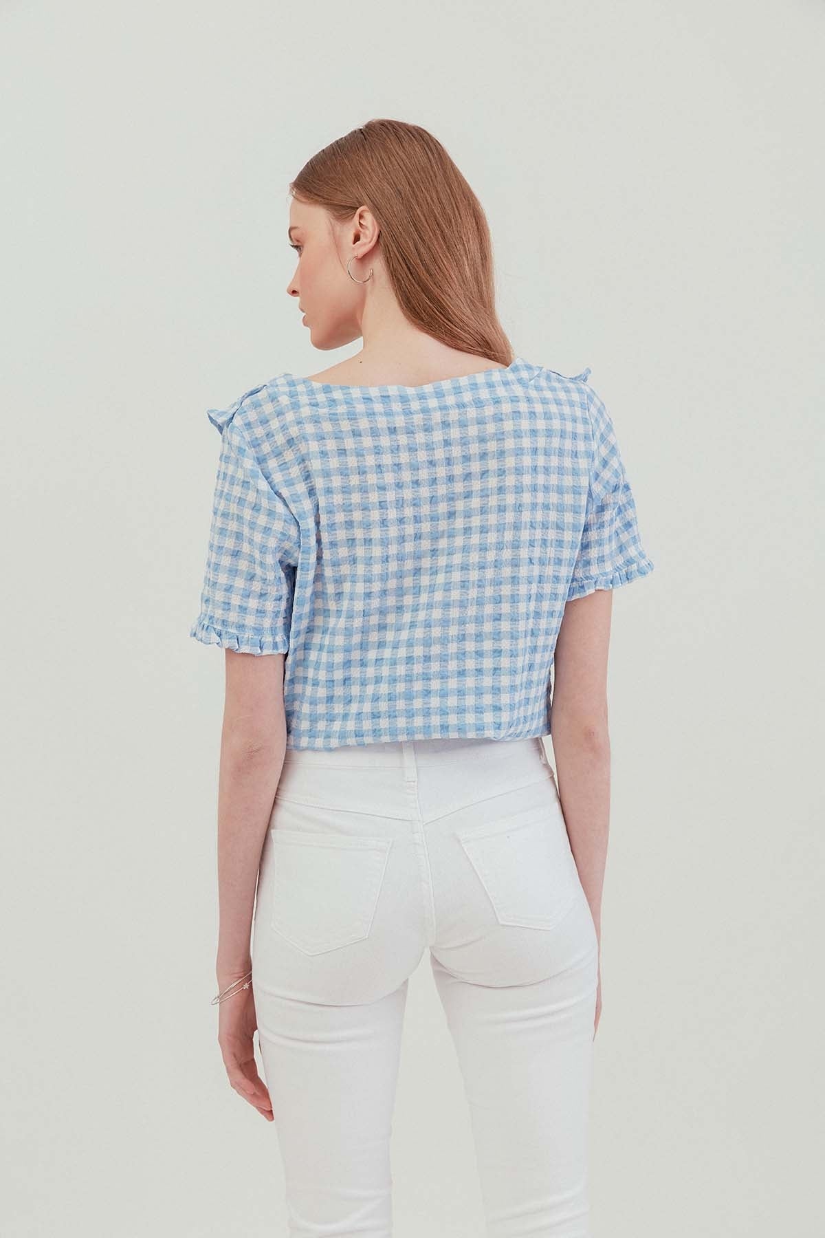 VOLAN COLLAR CHECKERED BLOUSE
