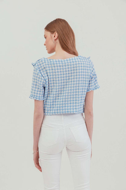 VOLAN COLLAR CHECKERED BLOUSE