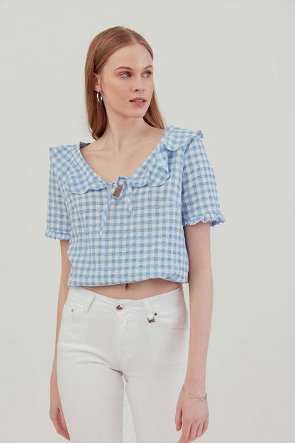VOLAN COLLAR CHECKERED BLOUSE