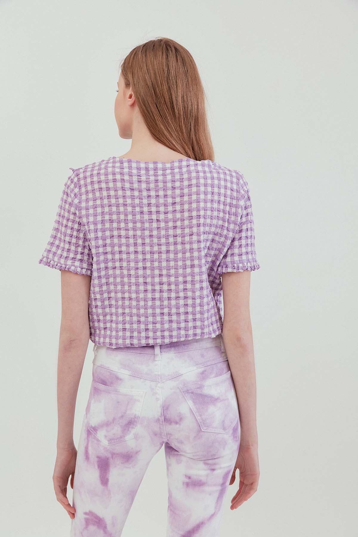 VOLAN COLLAR CHECKERED BLOUSE