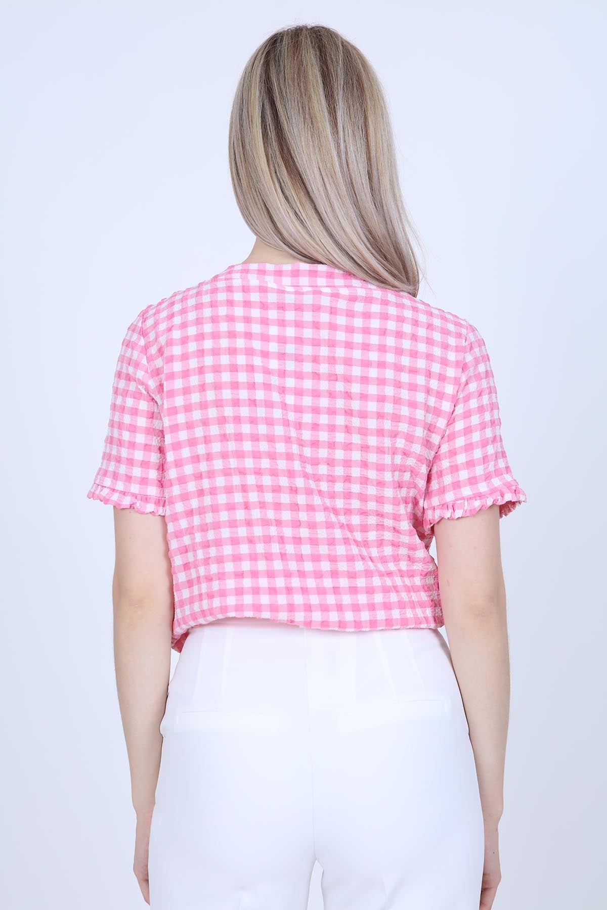 VOLAN COLLAR CHECKERED BLOUSE