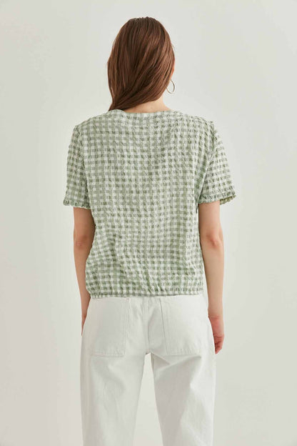 VOLAN COLLAR CHECKERED BLOUSE