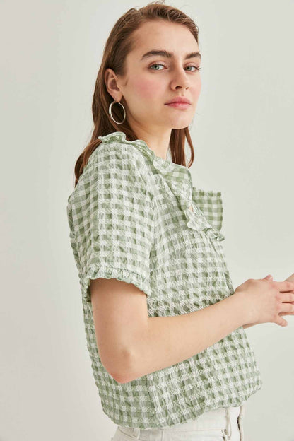 VOLAN COLLAR CHECKERED BLOUSE