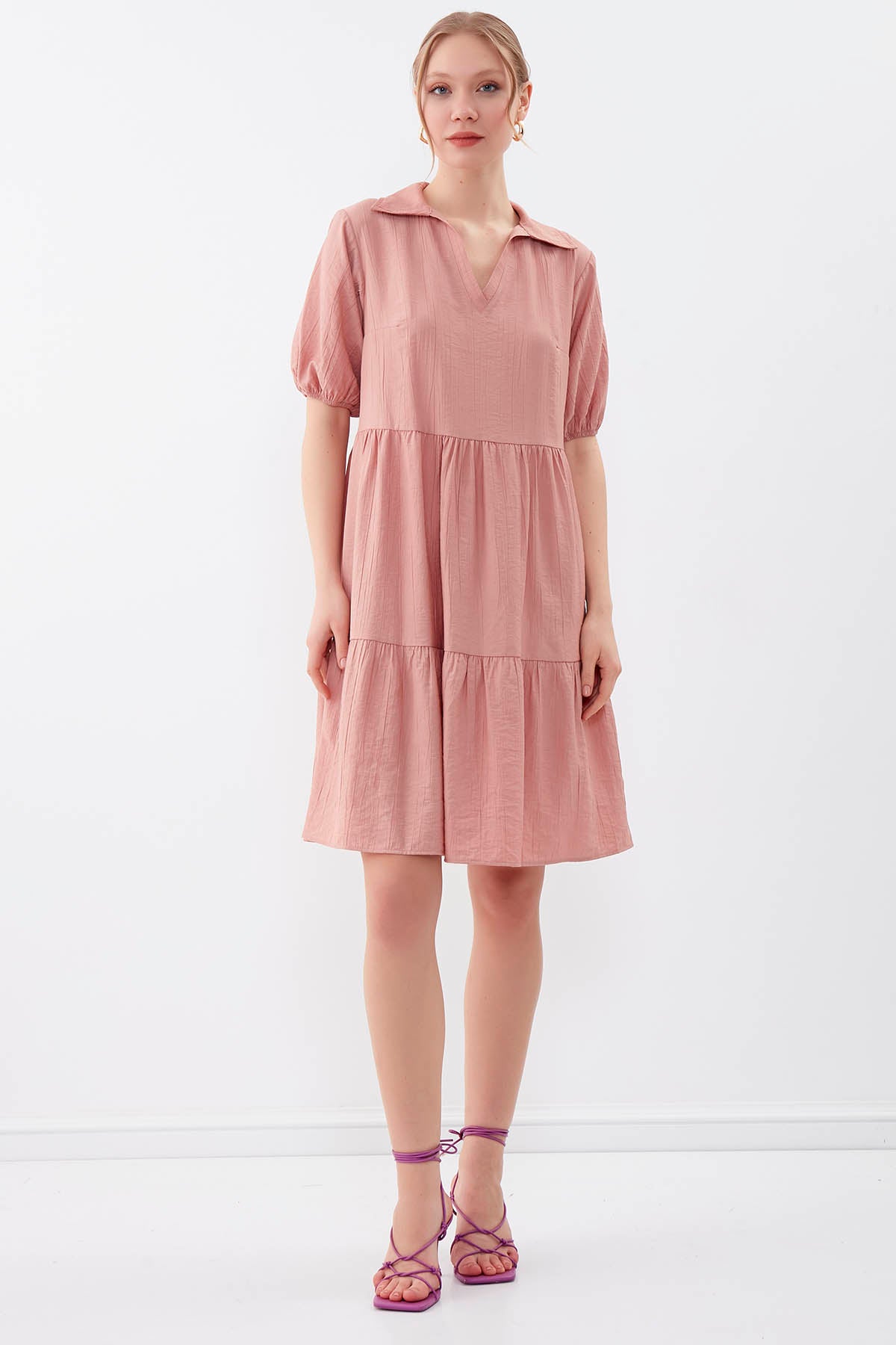 COLLARED LOOSE SLEEVE DRESS