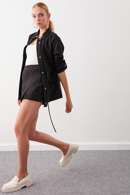 COLLARED SLEEVE WITH RUCKLEBAR, SUEDE JACKET