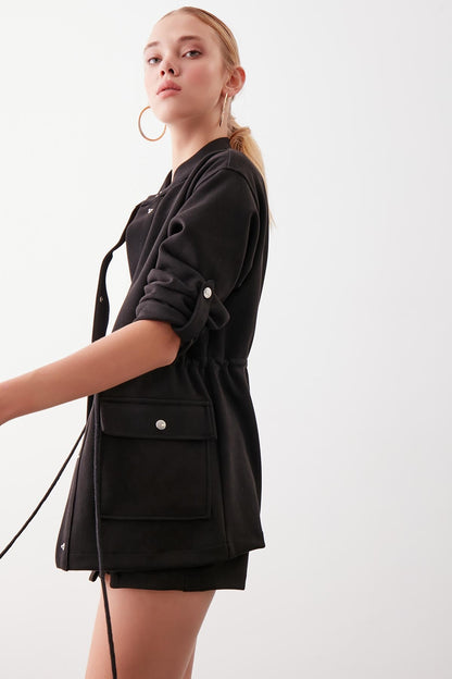 COLLARED SLEEVE WITH RUCKLEBAR, SUEDE JACKET