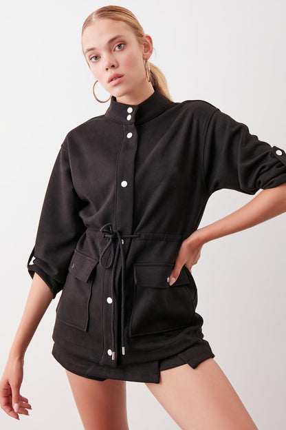 COLLARED SLEEVE WITH RUCKLEBAR, SUEDE JACKET