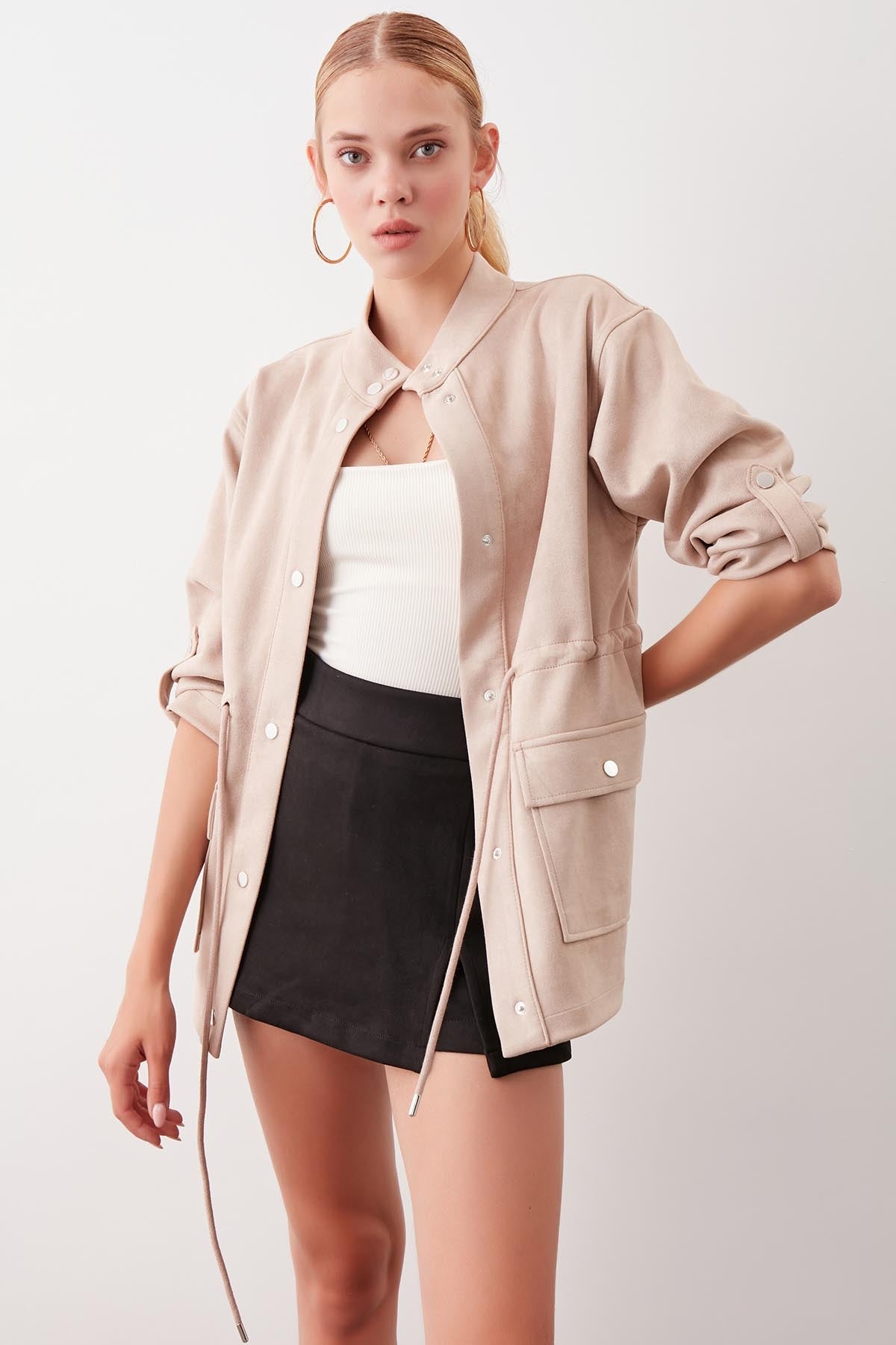 COLLARED SLEEVE WITH RUCKLEBAR, SUEDE JACKET