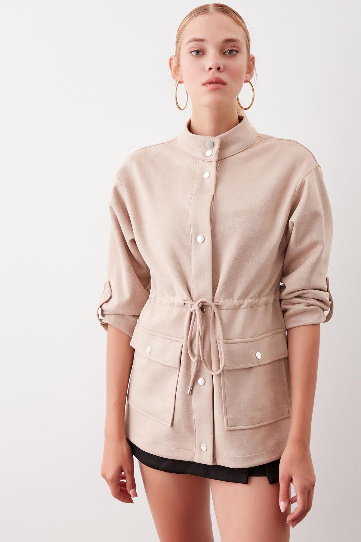 COLLARED SLEEVE WITH RUCKLEBAR, SUEDE JACKET