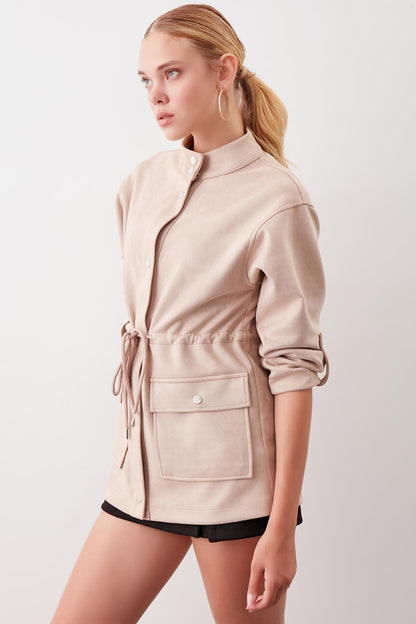 COLLARED SLEEVE WITH RUCKLEBAR, SUEDE JACKET