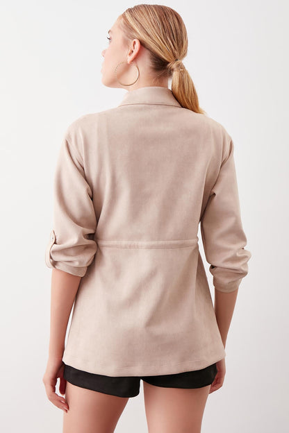 COLLARED SLEEVE WITH RUCKLEBAR, SUEDE JACKET