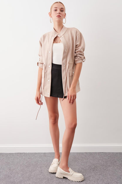 COLLARED SLEEVE WITH RUCKLEBAR, SUEDE JACKET