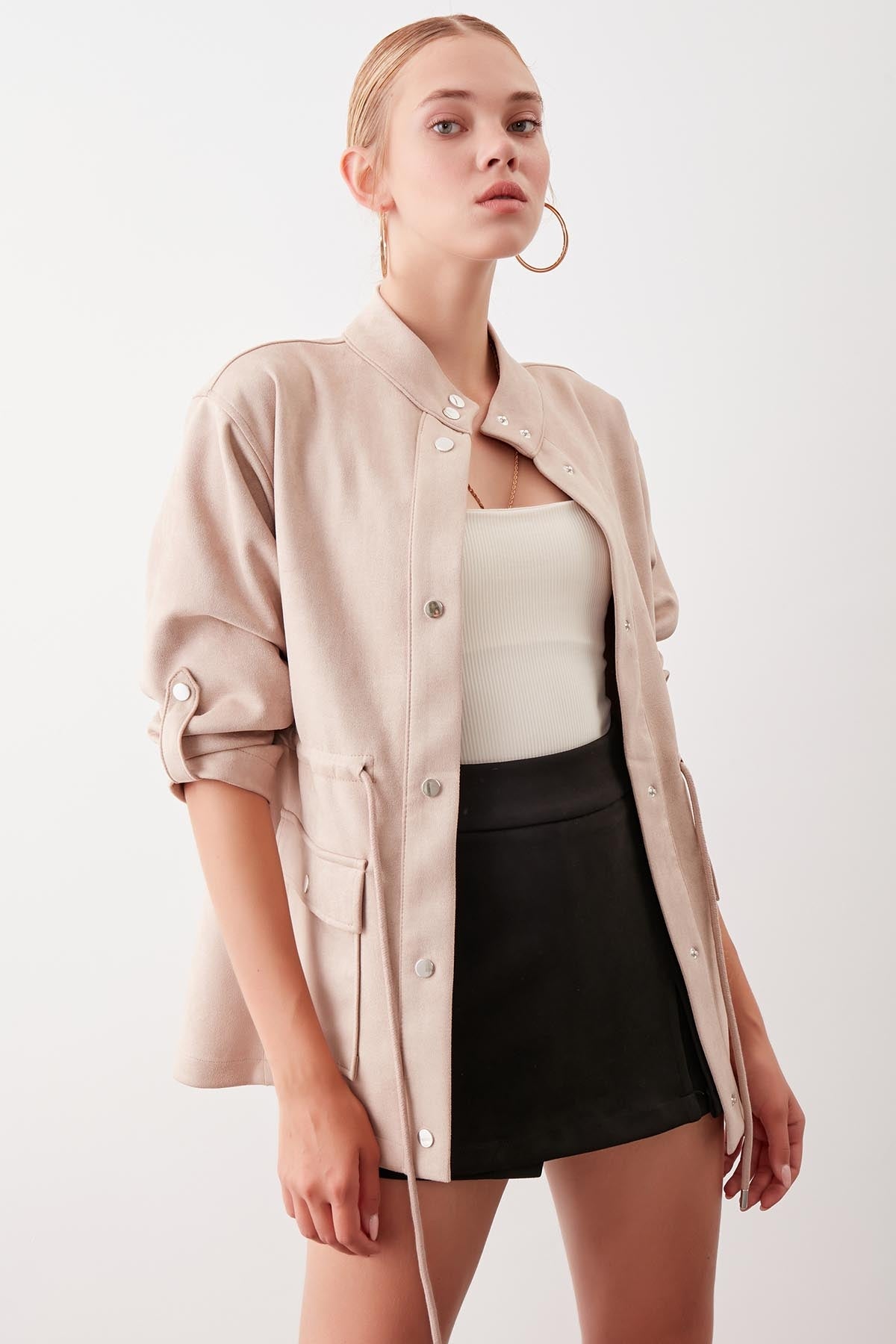 COLLARED SLEEVE WITH RUCKLEBAR, SUEDE JACKET