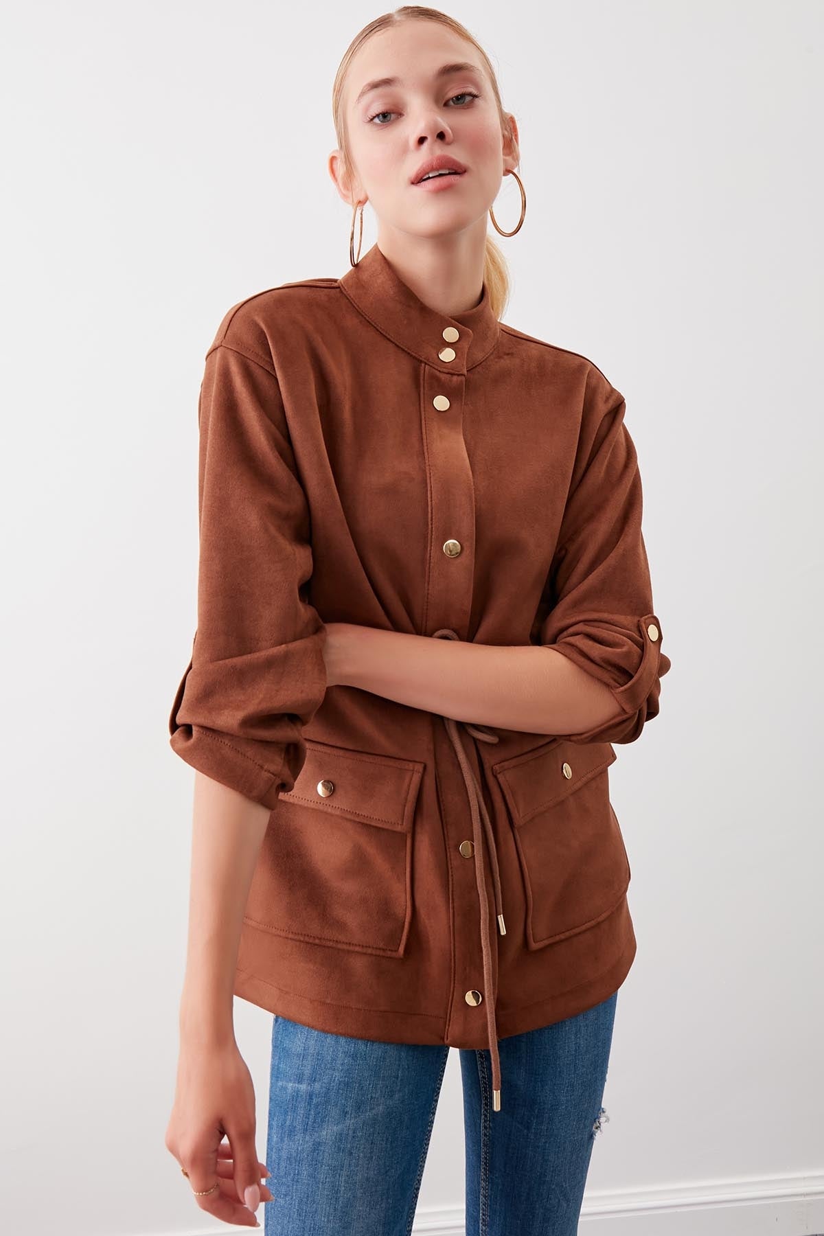 COLLARED SLEEVE WITH RUCKLEBAR, SUEDE JACKET