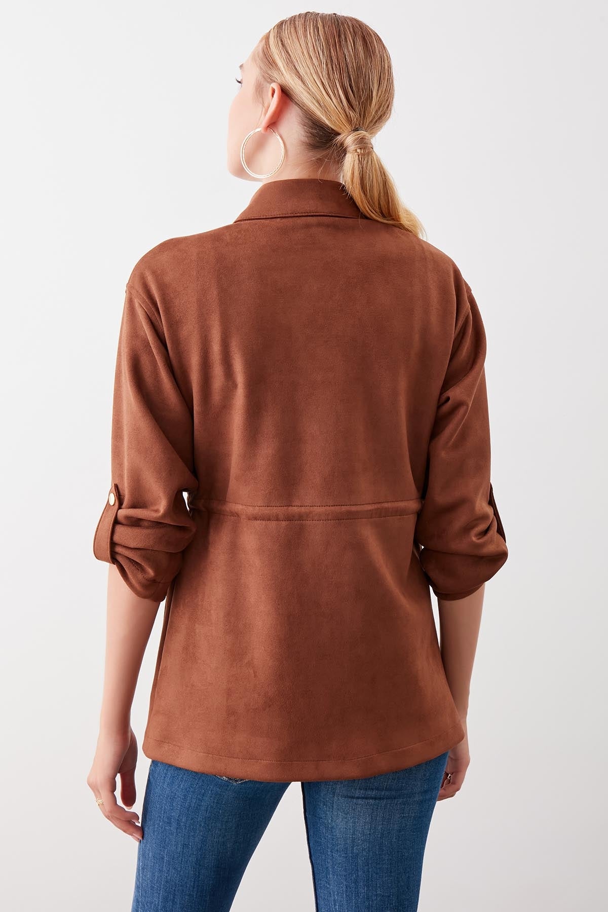 COLLARED SLEEVE WITH RUCKLEBAR, SUEDE JACKET