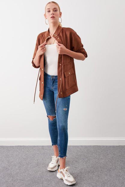 COLLARED SLEEVE WITH RUCKLEBAR, SUEDE JACKET