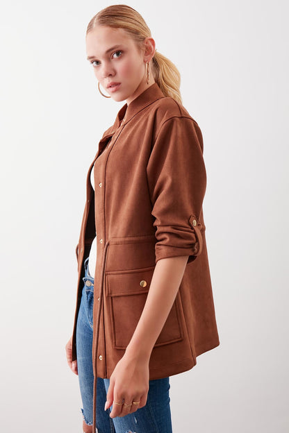COLLARED SLEEVE WITH RUCKLEBAR, SUEDE JACKET