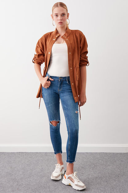 COLLARED SLEEVE WITH RUCKLEBAR, SUEDE JACKET