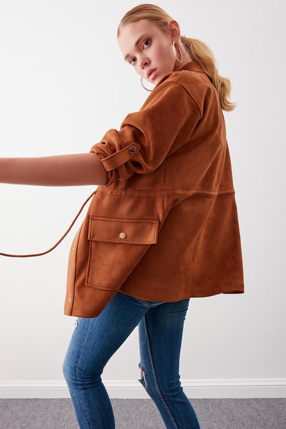 COLLARED SLEEVE WITH RUCKLEBAR, SUEDE JACKET
