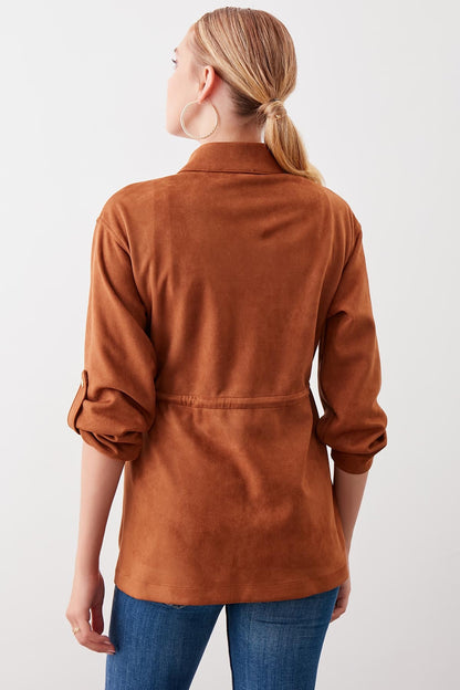 COLLARED SLEEVE WITH RUCKLEBAR, SUEDE JACKET
