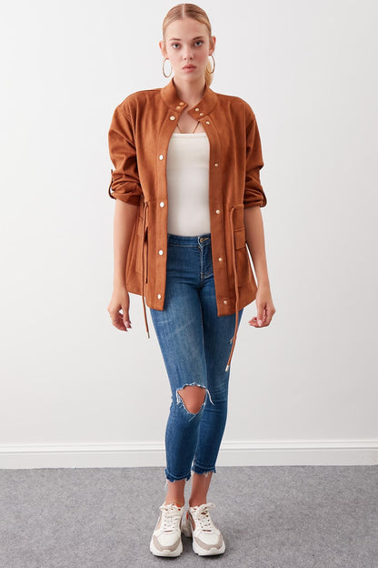 COLLARED SLEEVE WITH RUCKLEBAR, SUEDE JACKET