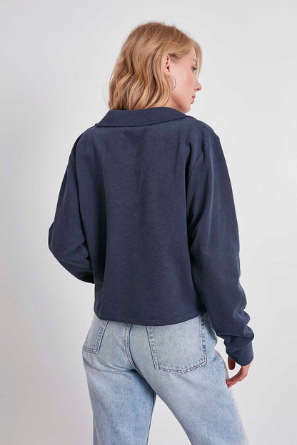 CROP KNITTED SWEATSHIRT WITH A COLLAR
