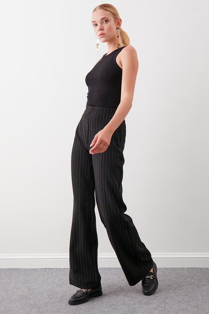 ZIPPERED WAIST ELASTINE STRIPE TROUSERS