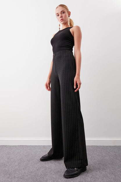 ZIPPERED WAIST ELASTINE STRIPE TROUSERS